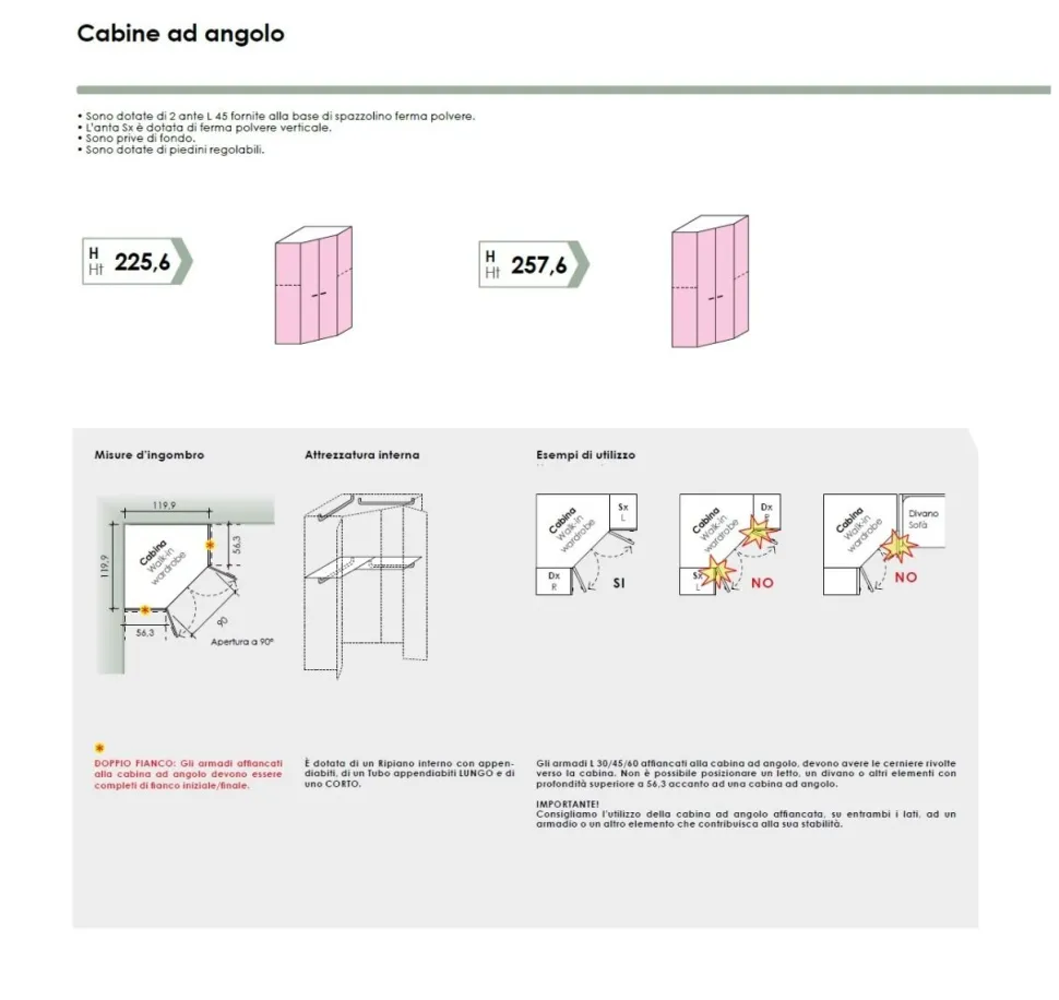 Angolo cabina armadio componibile modulare disponibile in 2 altezze e 15 colori