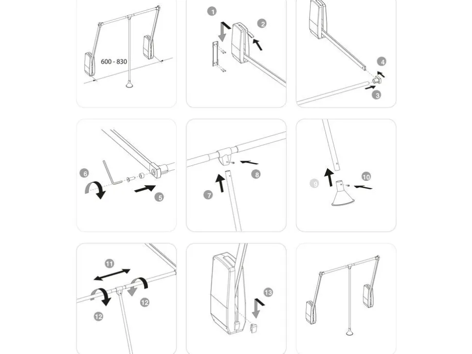 Appendiabiti per armadio Hang a parete, 600-830, Cromato lucido, Acciaio e Tecnoplastica