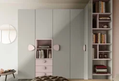 Armadio angolare 5 ante con cabina e specchio Grigio seta e Rosa confetto disponibile in 2 misure e vari colori
