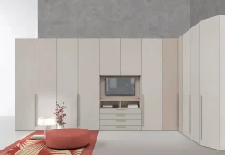 Armadio angolare con ante battenti e vano tv fisso disponibile in 3 misure e vari colori