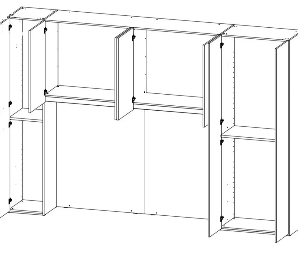 Armadio angolare moderno a ponte con ante battenti e libreria con maniglie in MDF disponibile in 2 misure e vari colori Frida