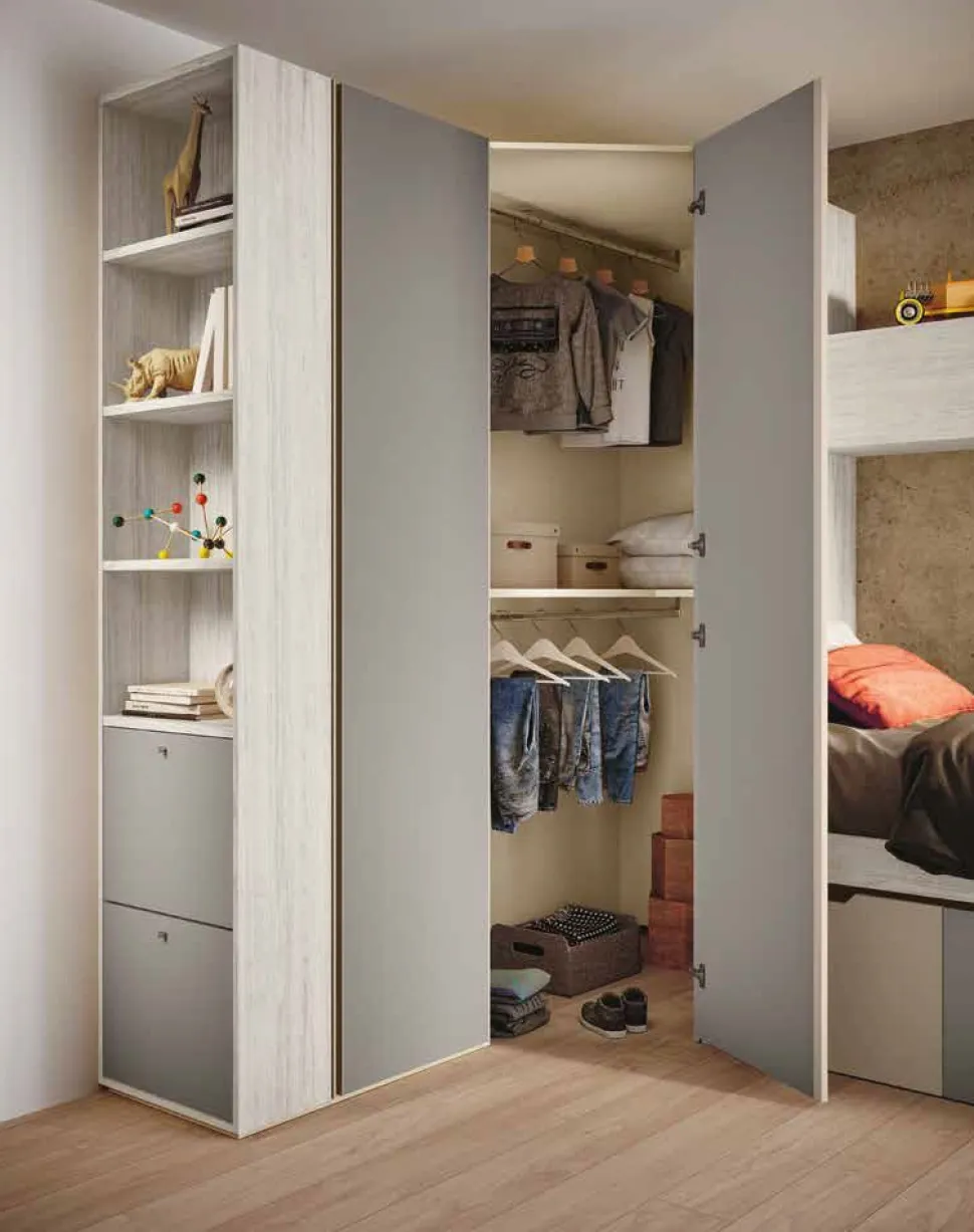 Armadio angolare salvaspazio con scarpiera Bianco altea e Grigio seta disponibile in 2 misure e vari colori