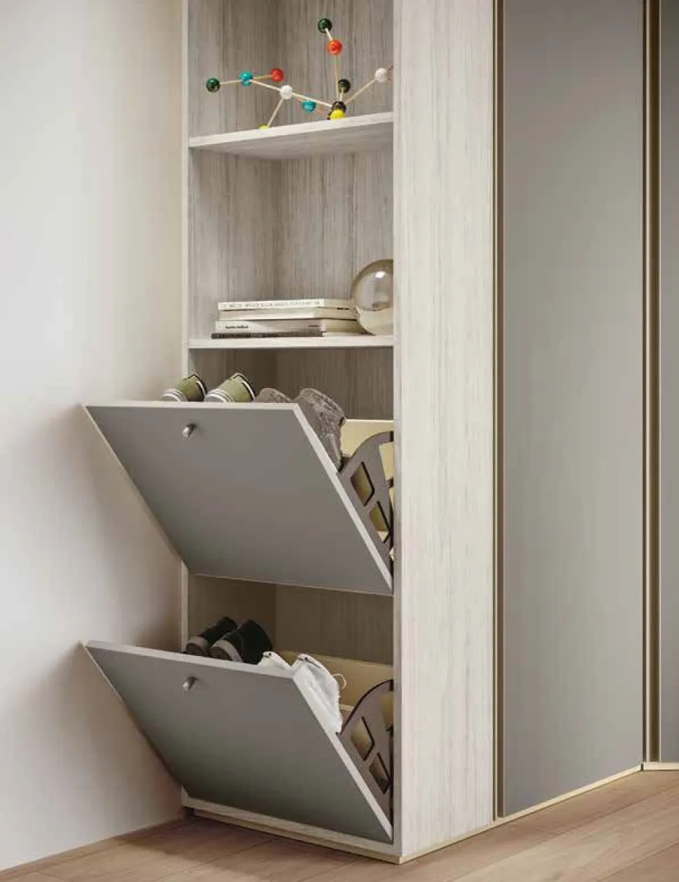 Armadio angolare salvaspazio con scarpiera Bianco altea e Grigio seta disponibile in 2 misure e vari colori