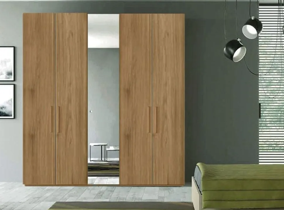 Armadio ante battenti a specchio finitura Rovere componibile disponibile in 6 misure e vari colori linea Bam