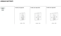 Armadio ante battenti a specchio finitura Rovere componibile disponibile in 6 misure e vari colori linea Bam