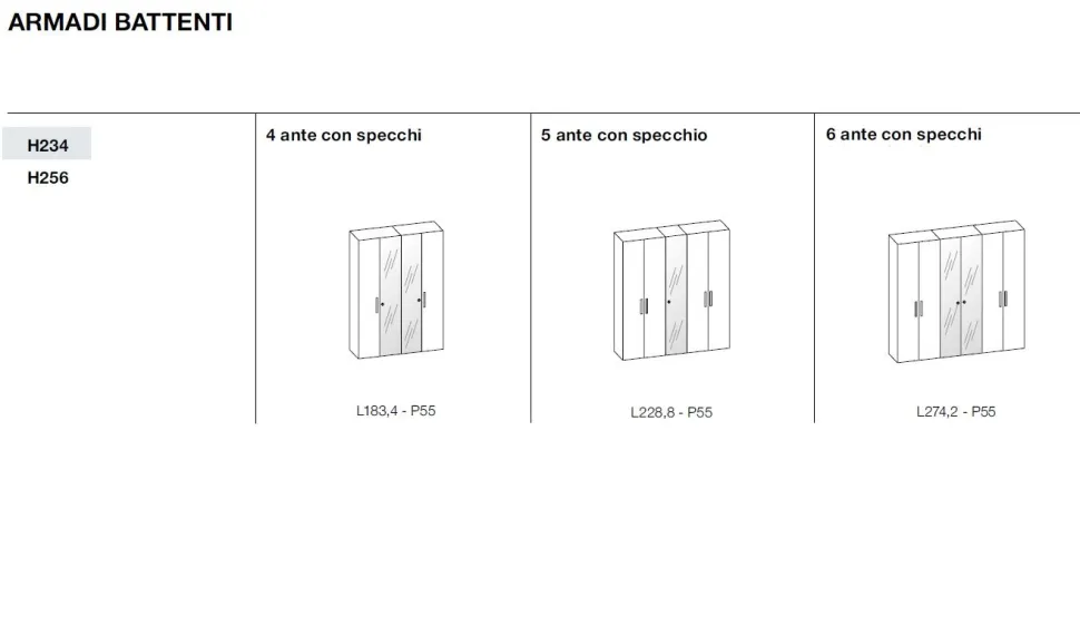 Armadio ante battenti a specchio finitura Rovere componibile disponibile in 6 misure e vari colori linea Bam