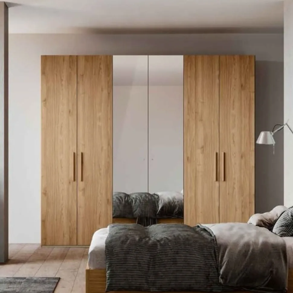 Armadio ante battenti a specchio finitura Rovere componibile disponibile in 6 misure e vari colori linea Bam