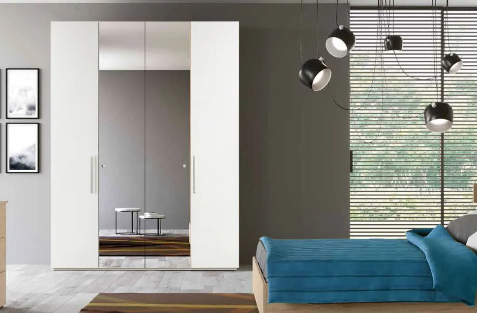 Armadio ante battenti a specchio finitura Rovere componibile disponibile in 6 misure e vari colori linea Bam