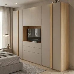 Armadio 6 ante battenti con 3 cassetti e Vano TV Noce Moro e Visone disponibile in vari colori