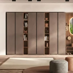 Armadio 6 ante battenti con maniglia a gola e librerie a giorno finitura Bronzo e Mercure