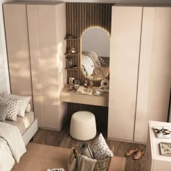 Armadio 4 ante battenti con Vanity Desk integrato in finitura Cashmere