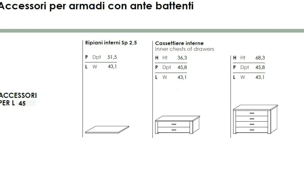Armadio 3 ante battenti e 4 cassetti Boris linea Volo disponibile in 2 misure e 15 colori