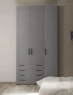 Armadio 3 ante battenti e 4 cassetti Boris linea Volo disponibile in 2 misure e 15 colori