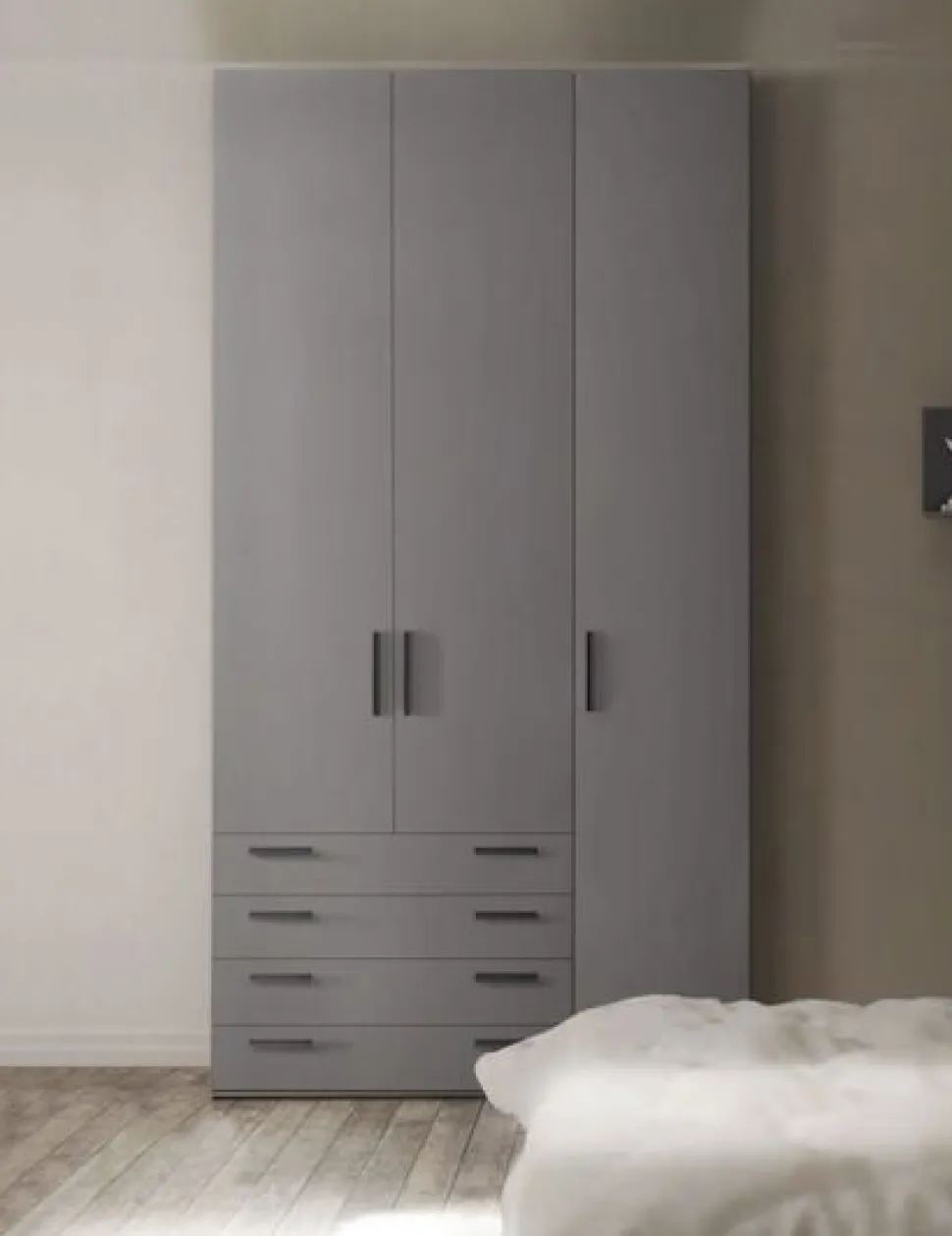 Armadio 3 ante battenti e 4 cassetti Boris linea Volo disponibile in 2 misure e 15 colori