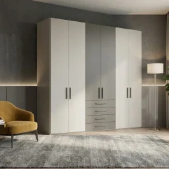 Armadio 6 ante battenti e 4 cassetti Rosa linea Volo disponibile in 2 misure e 15 colori