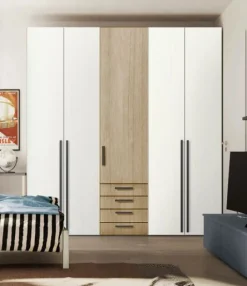 Armadio 5 ante battenti e 4 cassetti Timo linea Volo disponibile in 2 misure e 15 colori
