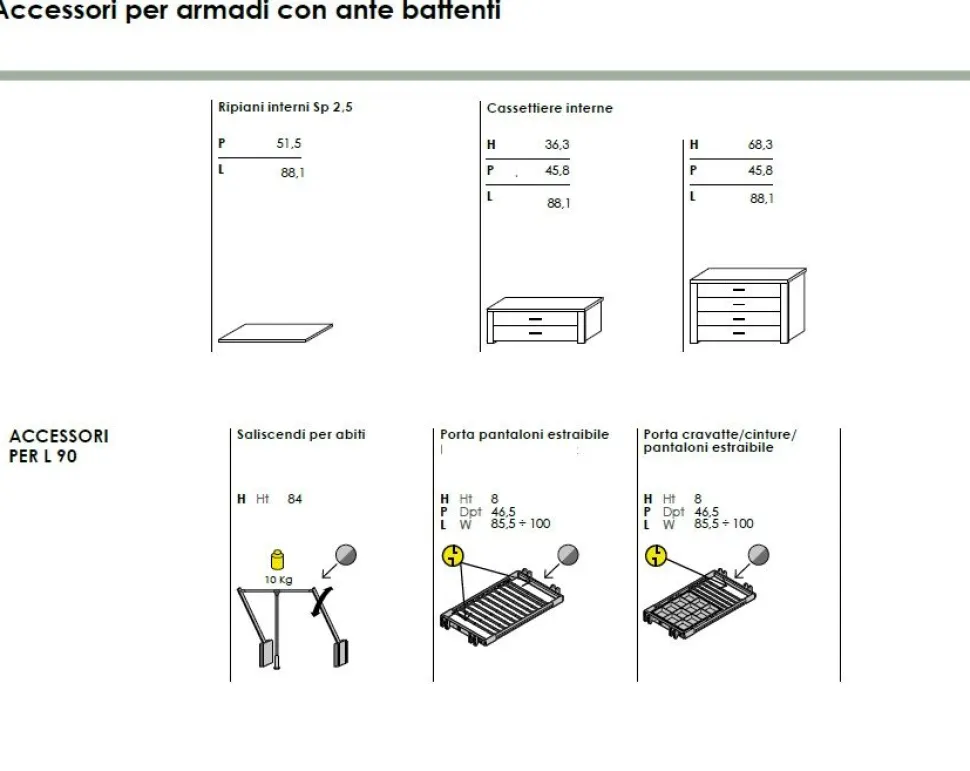 Armadio 3 ante battenti e 4 cassetti Tizzi linea Volo disponibile in 2 misure e 15 colori