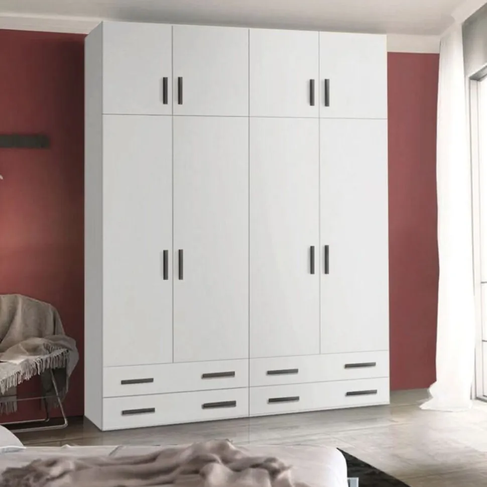 Armadio 8 ante battenti e 4 cassetti Patrik linea Volo disponibile in 15 colori