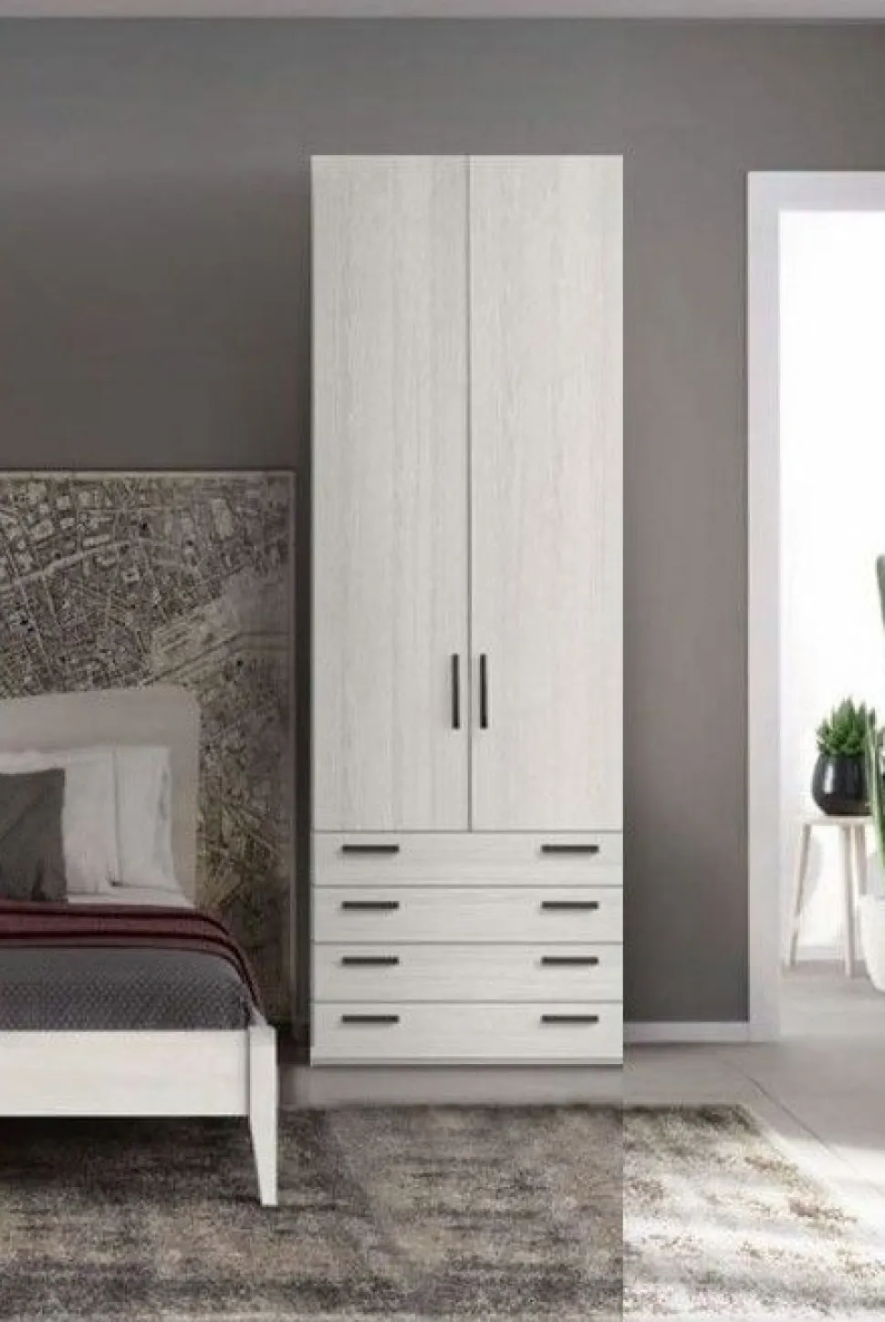 Armadio 2 ante battenti e 4 cassetti Dea linea Volo disponibile in 2 misure e 15 colori