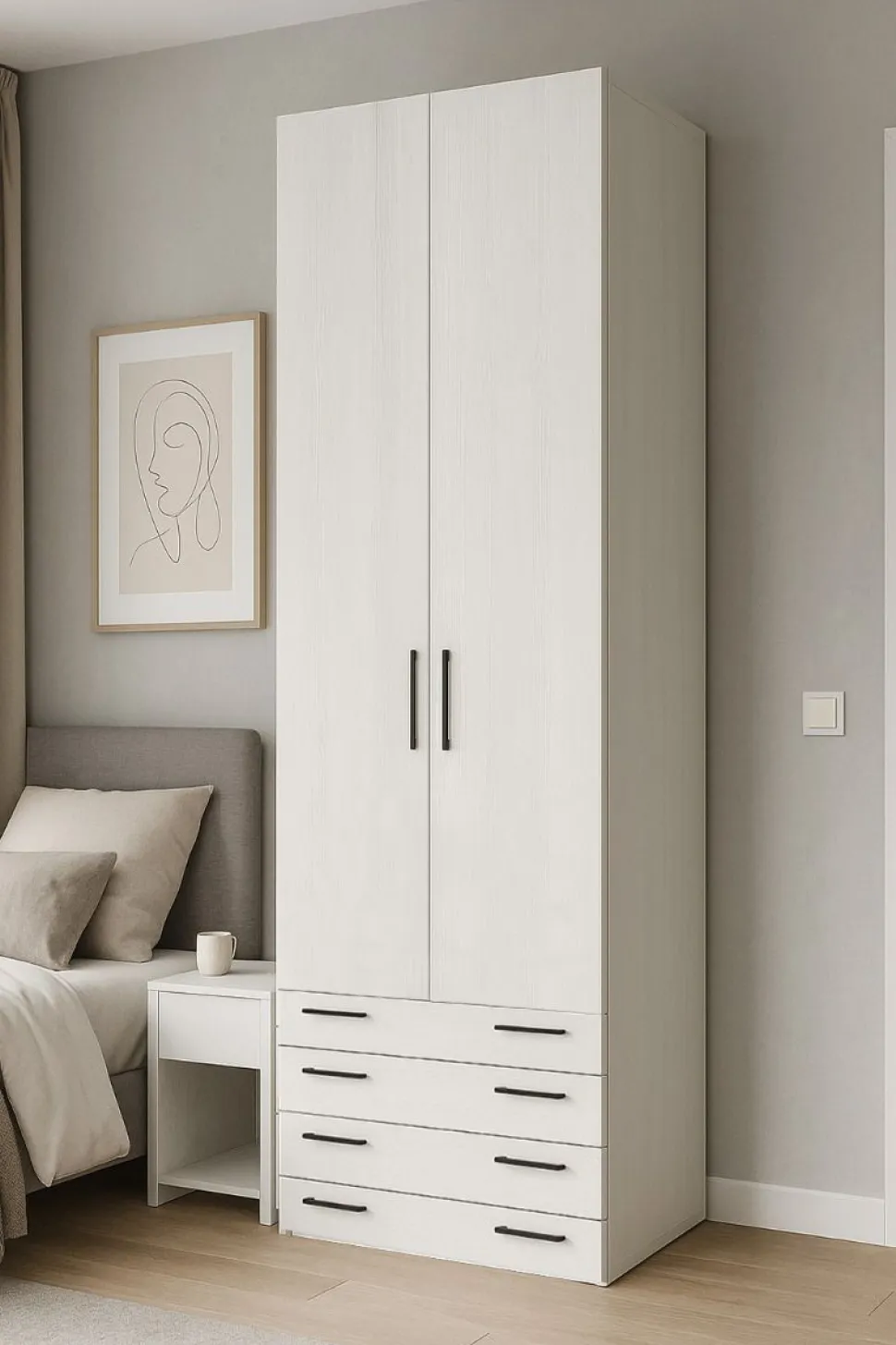 Armadio 2 ante battenti e 4 cassetti Dea linea Volo disponibile in 2 misure e 15 colori