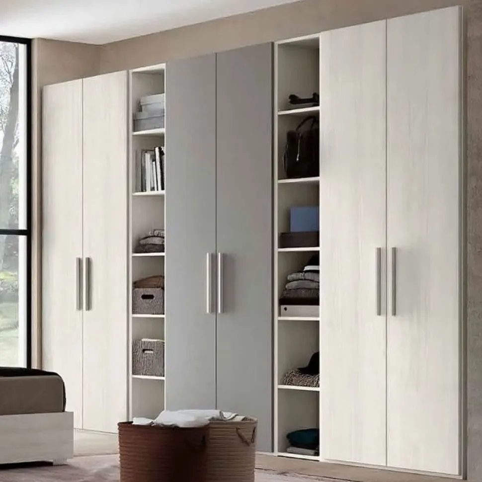 Armadio 6 ante battenti e 2 librerie Bianco opaco e Grigio con maniglia in MDF disponibile in 2 misure e vari colori Mark linea Bam