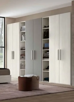 Armadio 6 ante battenti e 2 librerie Bianco opaco e Grigio con maniglia in MDF disponibile in 2 misure e vari colori Mark linea Bam