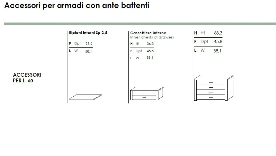 Armadio 5 ante battenti Flora linea Volo disponibile in 2 misure e 15 colori