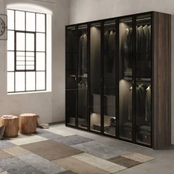 Armadio 6 ante battenti in Vetro Fumè e struttura Quercia Brown Colori personalizzabili