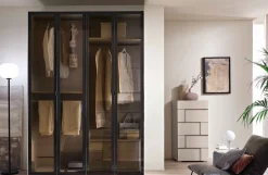 Armadio 4 ante battenti in vetro Brown con telaio in alluminio colore ossido linea Domino