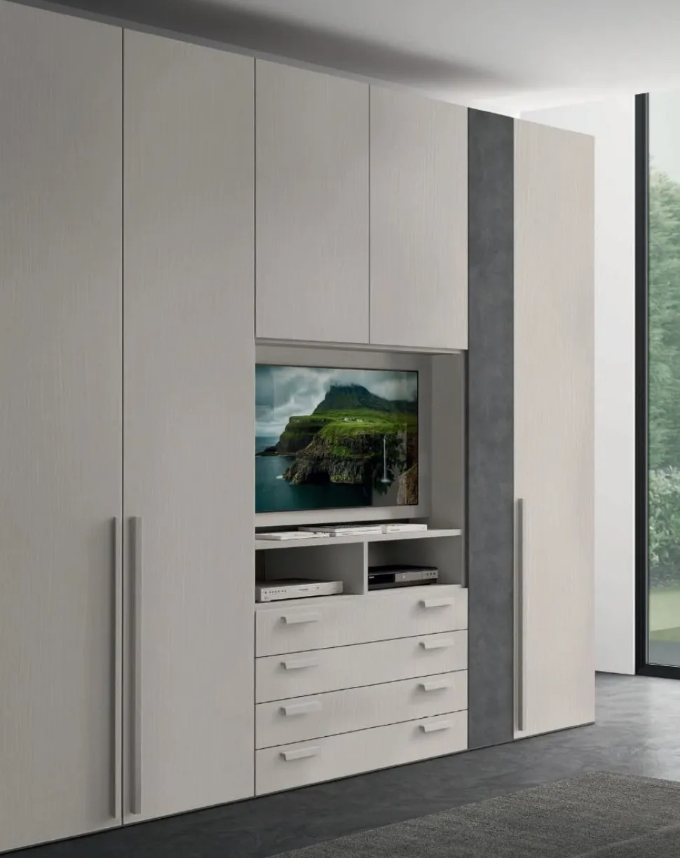Armadio 6 ante battenti Yuri con vano Tv e 4 cassetti linea Lotto disponibile in 21 colorazioni