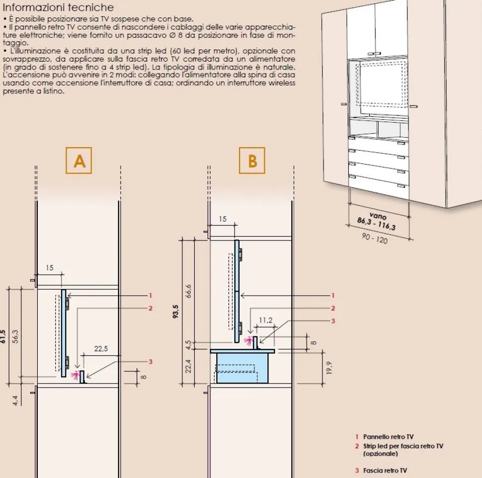 Armadio 6 ante battenti Yuri con vano Tv e 4 cassetti linea Lotto disponibile in 21 colorazioni