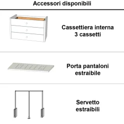 Armadio 3 ante con specchio centrale finitura Nuvola frassino e Visone Kiro linea Fly