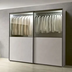 Armadio 2 ante scorrevoli Calce e inserti con vetro Ambra Gloss linea Domino