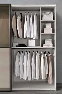 Armadio 2 ante scorrevoli Calce e inserti con vetro Ambra Gloss linea Domino