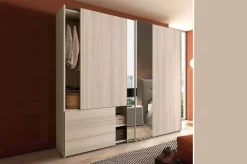 Armadio 2 ante scorrevoli con 3 cassetti finitura orzo e Noce Moro con ante a specchio disponibile in vari colori