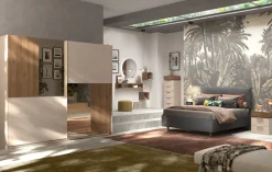 Armadio 2 ante scorrevoli con inserti a specchio Florie linea Chérie in finitura Cashmere e Rovere Mercure
