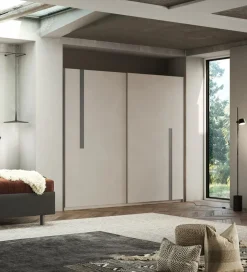 Armadio 2 ante scorrevoli con inserti Leonard in finitura Cashmere e Antracite disponibile in 2 misure