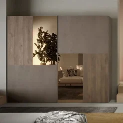Armadio 2 ante scorrevoli con inserti a specchio Florie linea Chérie in finitura Bronzo e Rovere Mercure