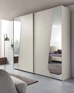 Armadio 2 ante scorrevoli con inserti a specchio Astral linea Domino disponibile in vari colori