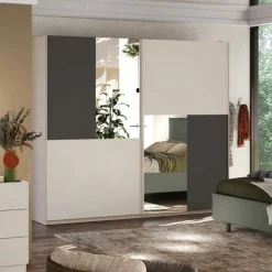 Armadio 2 ante scorrevoli con inserti a specchio Florie in finitura Cashmere e Antracite