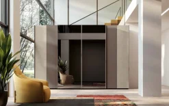 Armadio 4 ante scorrevoli con Specchio Centrale Rovere gessato e Moka disponibile in vari colori