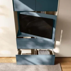 Armadio 2 ante scorrevoli con vano TV girevole e 2 cassettoni disponibile in vari colori