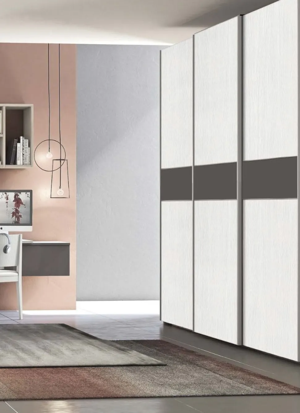 Armadio 3 ante scorrevoli Luna con inserto linea Lotto disponibile in 21 colorazioni
