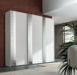 Armadio 3 ante scorrevoli Noce Bianco con inserti a specchio Amber linea Domino