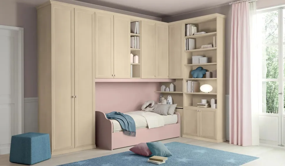 Armadio a ponte angolare con vano contenitore strutturale Linda linea Omega disponibile in vari colori
