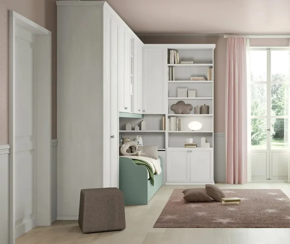 Armadio a ponte angolare con vano contenitore strutturale Linda linea Omega disponibile in vari colori
