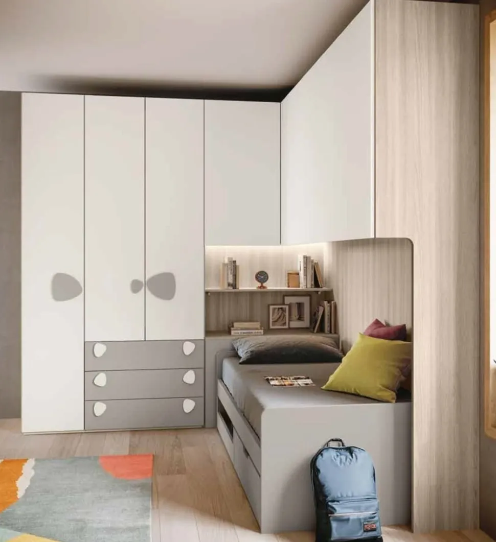 Armadio a ponte angolare salvaspazio in Bianco opaco e Grigio seta disponibile in 2 misure e vari colori