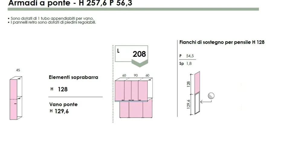 Armadio a ponte 5 ante battenti Milo linea Volo disponibile in 15 colori