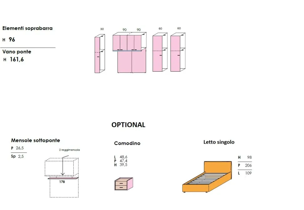 Armadio a ponte 7 ante battenti con maniglia a tutta altezza Claudia linea Volo disponibile in 15 colori
