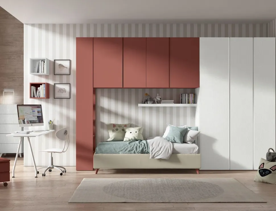 Armadio a Ponte 7 ante con maniglie a gola e libreria disponibile in 2 misure e vari colori